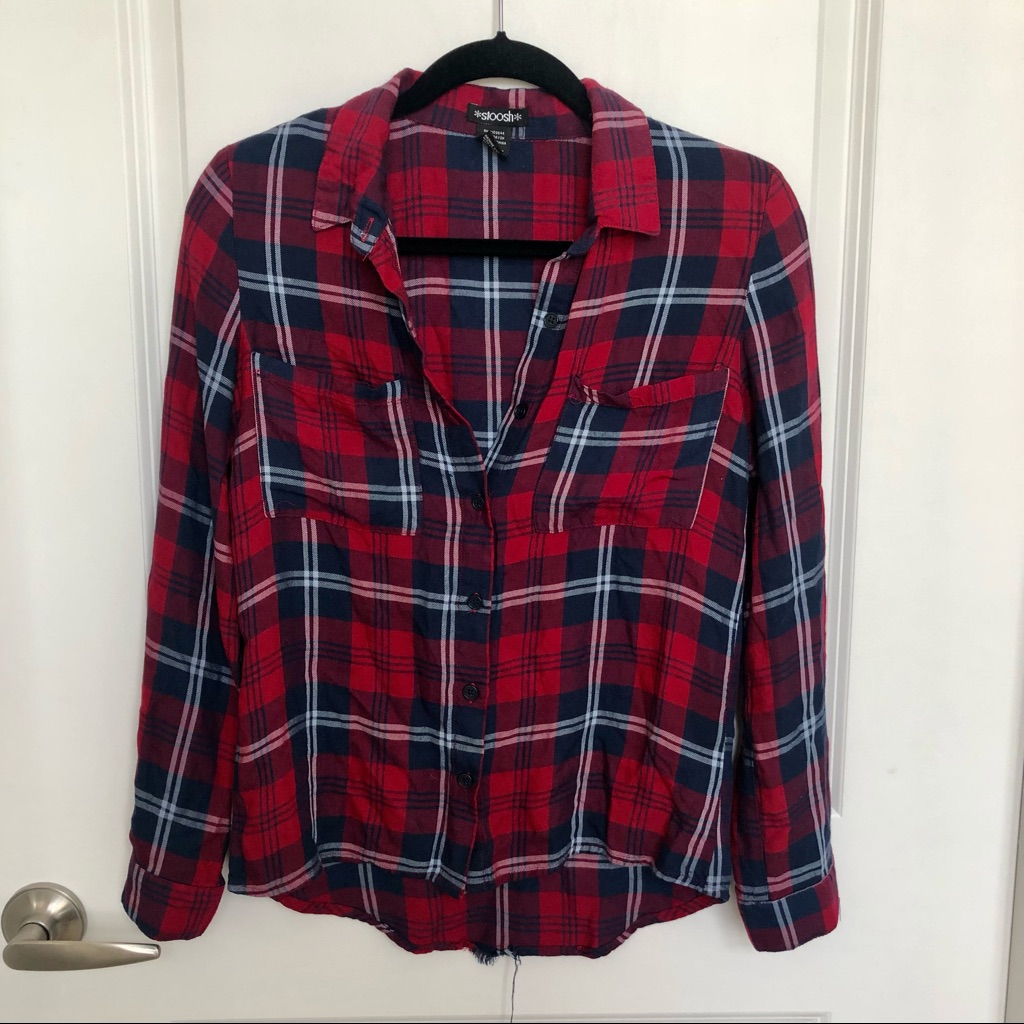 Stoosh Red Plaid Button Down Shirt Small